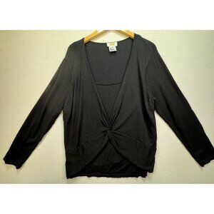 Talbots Woman Classic Twist Top Size 1X Solid Black Stretch Long Sleeve Casual
